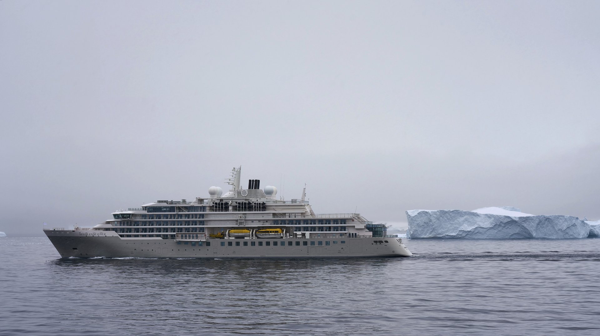 The expedition ship Silver Endeavour among Antarctic ice.