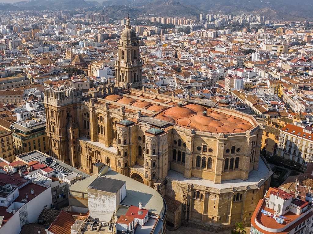 The main cathedral of Málaga, Spain, seen from the air.