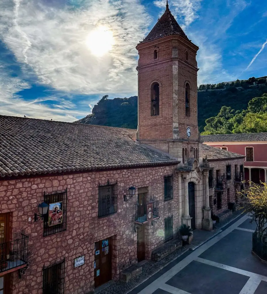 The main belltower of San Eullia Monastery as seen from a window in the Jardines de la Santa hotel in Totana.